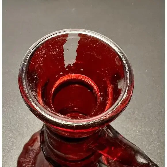 Vintage 1950s Ruby Red Genie-Style Glass Liquor Bottle Decanter, 11” NO STOPPER - Picture 8 of 15